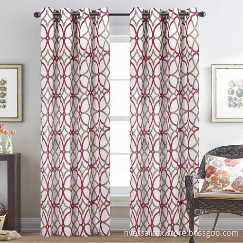 Geometric Printed Textured Flax Window Curtain Drapes